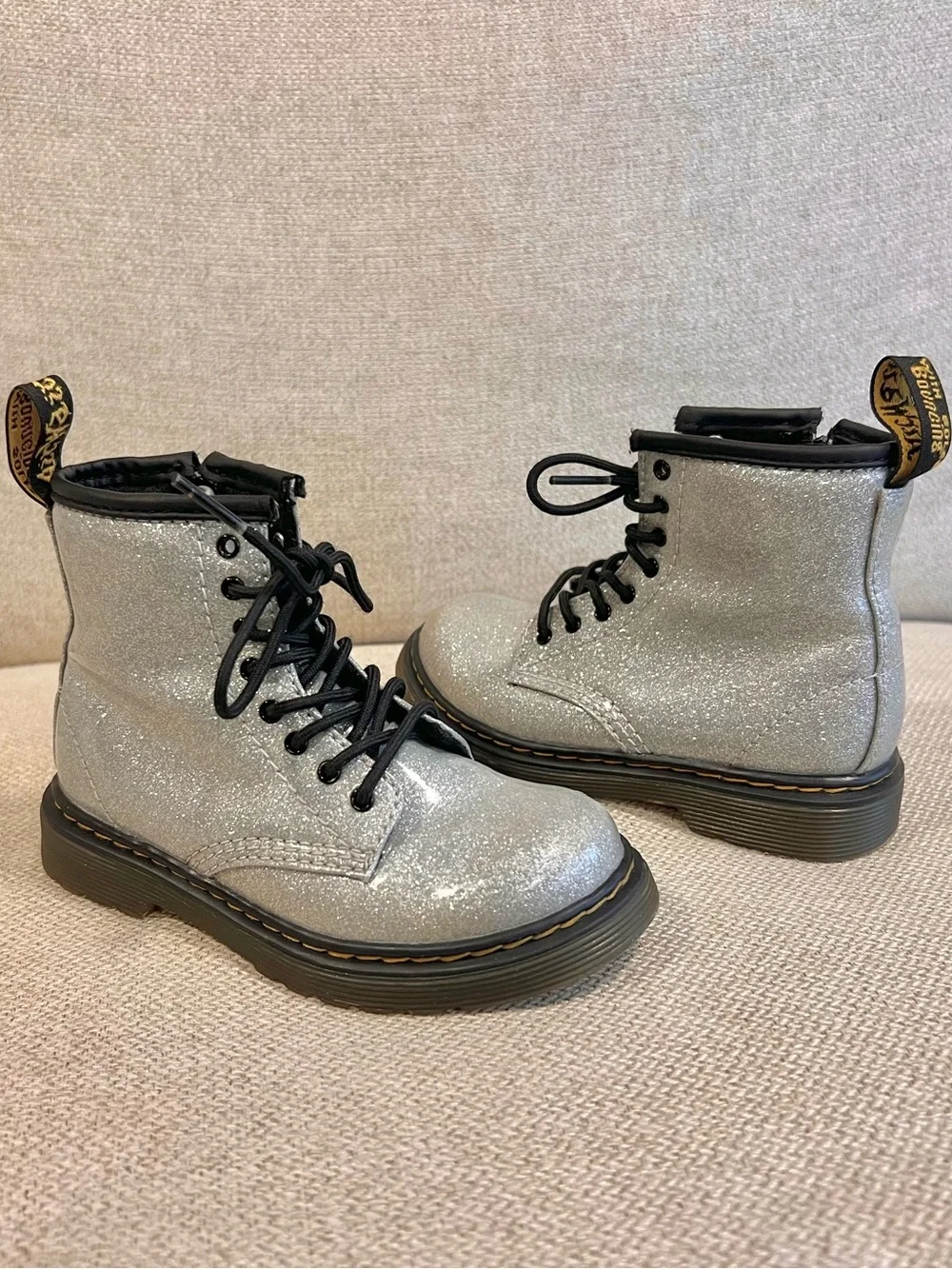Dr. Martens Size 7 Toddler Girl 1460 Glitter Silver Lace-Up Boots